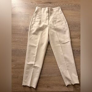Zara Beige High-Waist Tailored Trousers